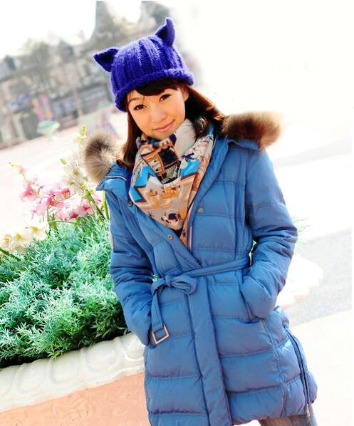 Lovely Girls Devil Horns Cat Ears Knitted Wool Hats Winter Warm Beanies Caps - Blue