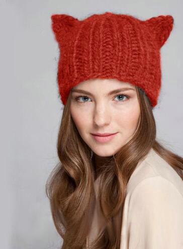 Lovely Girls Devil Horns Cat Ears Knitted Wool Hats Winter Warm Beanies Caps - Red
