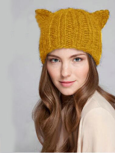 Lovely Girls Devil Horns Cat Ears Knitted Wool Hats Winter Warm Beanies Caps - Yellow