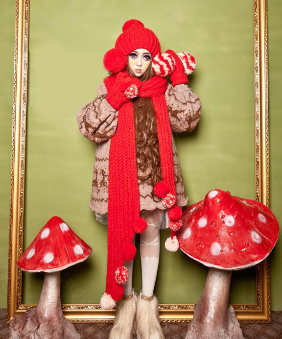 Lovely Merry Christmas Fur Ball Knitted Wool Beanies Caps Women Winter Warm Hats - Red