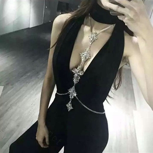 Luxury Banquet Diamonds Flower Belly Body Chain Bikini Beach Decro Necklace Jewelry - Gun black