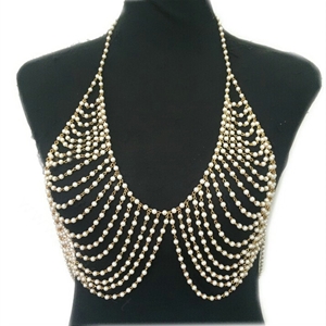 Luxury Bra Body Chain Beach Bikini Decro Pearl Pendant Necklace Jewelry - Gold