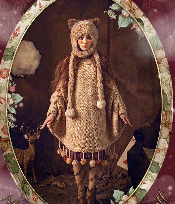 Luxury Cat Ears Knitted Wool Caps Hats Women Long Rabbit Fur Ball Hooded Scarf - Camel