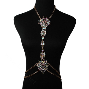 Luxury Crystal Flower Belly Body Chain Bikini Party Decro Pendant Necklace Jewelry - Colorful