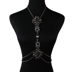 Luxury Crystal Flower Belly Body Chain Dinner Party Decro Pendant Necklace Jewelry - Black