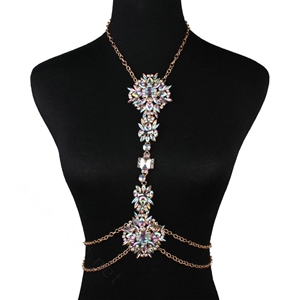Luxury Crystal Flower Belly Body Chain Dinner Party Decro Pendant Necklace Jewelry - Colorful