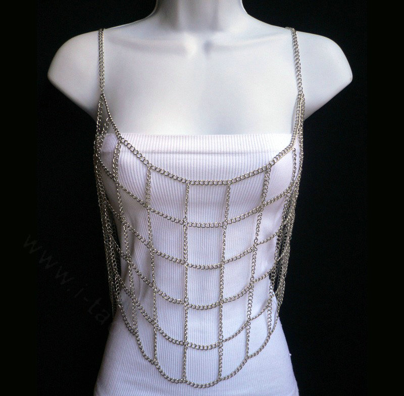 Luxury Full Mesh Body Chain Beach Bikini Decro Harness Slave Halter Necklace - Gun black
