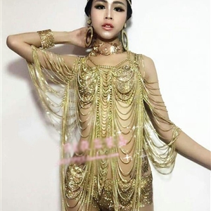 Luxury Multilayer Full Body Chain Nightclub Showgirl Tassel Long Shoulder Necklace Jewelry - Gold
