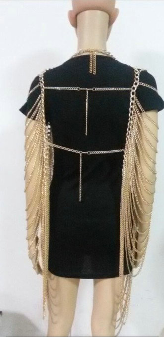 Luxury Multilayer Full Body Chain Nightclub Showgirl Tassel Long Shoulder Necklace Jewelry - Gun black