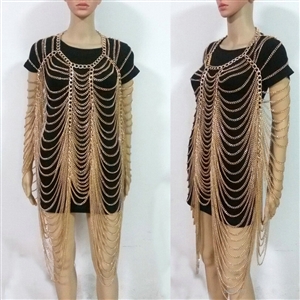 Luxury Multilayer Full Body Chain Nightclub Showgirl Tassel Long Shoulder Necklace Jewelry - Gun black
