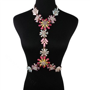 Luxury Rhinestone Flower Pendant Bib Necklace Bikini Beach Dress Decro Body Chain Jewelry - Colour