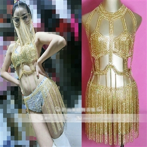 Luxury Tassel Alloy Long Necklaces Nightclub Showgirl Full Body Chains Belly Jewelry - Sliver