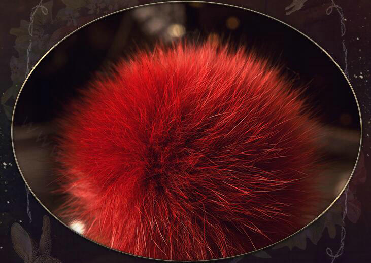 Luxury Women Diamond Crown Knitted Wool Hats Winter Large Fox Fur Pom Poms Caps - Red