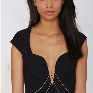 Multilayer Sequins Body Chains Harness Bikini Beach Dress Decro Necklace Jewelry - Gold