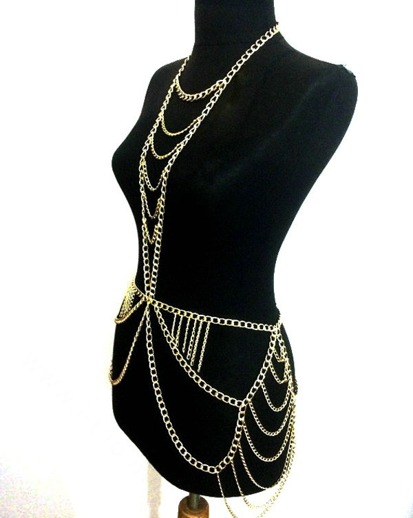 New Crossover Body Chain Alloy Necklaces & Pendants Sexy Dress Decro Jewelry - Gold