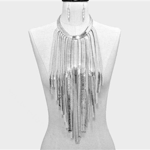 New Designer Long Tassel Choker Necklace Showgirl Punk Dress Decor Jewelry - Sliver
