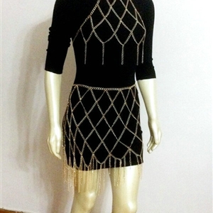 New Mesh Full Body Chain Long Metal Necklaces Bikini Waist Belly Dress Decro Jewelry - Gun black
