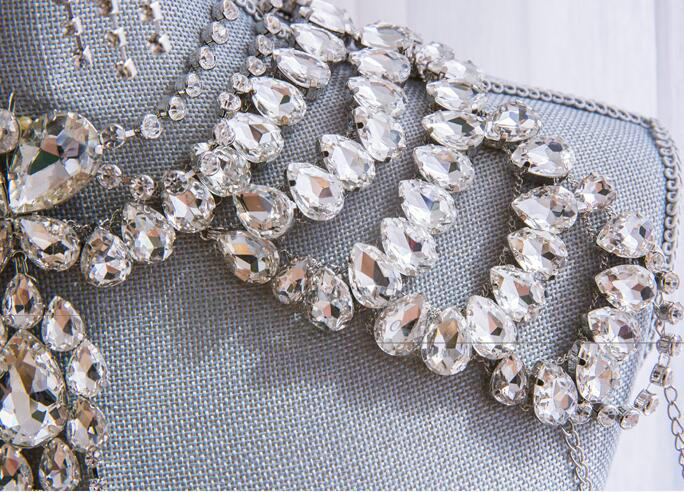 New Rhinestone Bridal Shoulder Chain Jewelry Luxury Wedding Stage Necklace - White