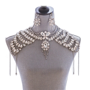 New Rhinestone Bridal Shoulder Chain Jewelry Luxury Wedding Stage Necklace - White