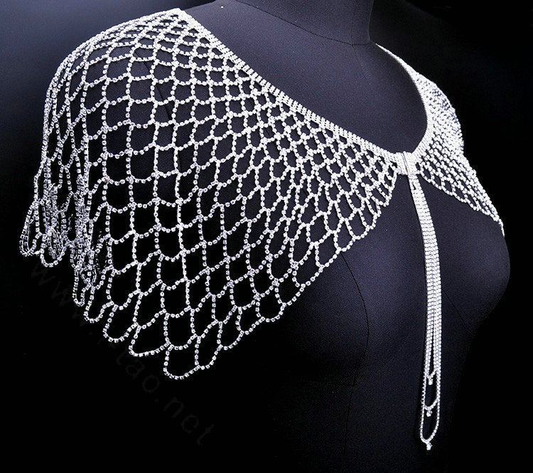 New Rhinestone Full Shoulder Chain Bridal Wedding Necklace Dress Decor Cape - White