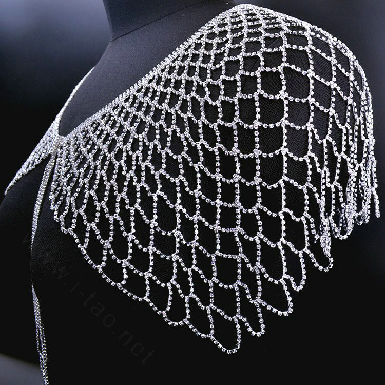 New Rhinestone Full Shoulder Chain Bridal Wedding Necklace Dress Decor Cape - White