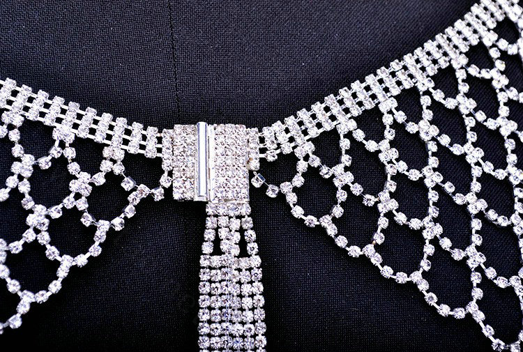 New Rhinestone Full Shoulder Chain Bridal Wedding Necklace Dress Decor Cape - White