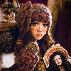 New Sweety Pearl Flower Knitted Wool Hats Girls Winter Warm Lace Beret Caps - Color