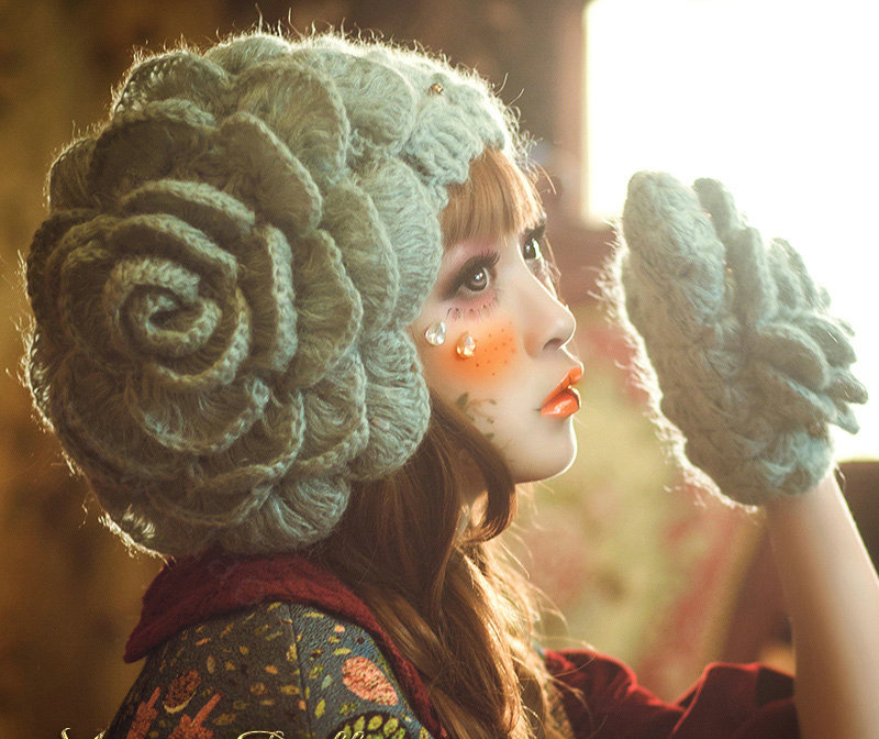 New Sweety Pearl Flower Knitted Wool Hats Girls Winter Warm Lace Beret Caps - Green