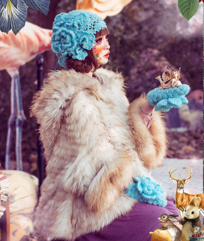 New Sweety Pearl Flower Knitted Wool Hats Girls Winter Warm Lace Beret Caps - Sky Blue