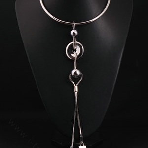 Newest Women Long Beaded Metal Collar Necklace Punk Nightclub Decor Chain - Sliver