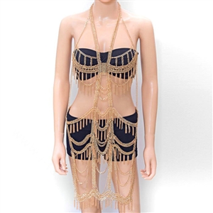 Oversized Full Body Chain Harness Slave Necklace Halter Belly Dancer Jewelry - Gun black