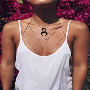 Personalized Bra Body Chain Summer Punk Dress Decro Bead Necklace Jewelry - Gold
