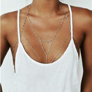 Personalized Bra Body Chain Summer Punk Dress Decro Bead Necklace Jewelry - Sliver