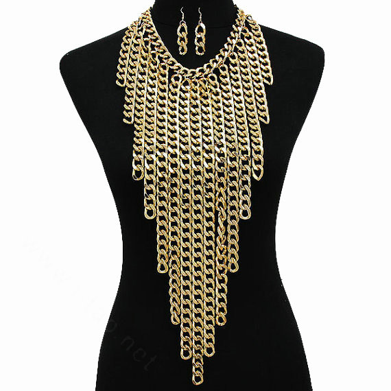 Personalized Metal Tassel Choker Chunky Necklace Punk Dress Decor Jewelry - Gold
