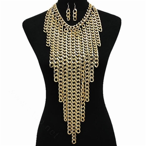 Personalized Metal Tassel Choker Chunky Necklace Punk Dress Decor Jewelry - Gold