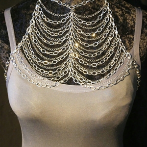 Personalized Punk Alloy Body Chain Mesh Dress Decor Necklace Jewelry - Sliver