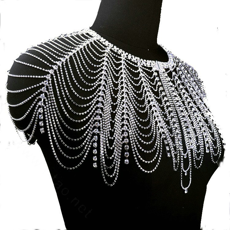 Personalized Rhinestone Shoulder Chain Bridal Wedding Necklace Jewelry - Silver