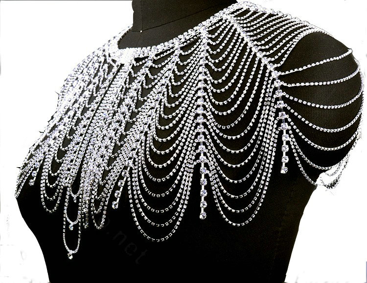 Personalized Rhinestone Shoulder Chain Bridal Wedding Necklace Jewelry - Silver