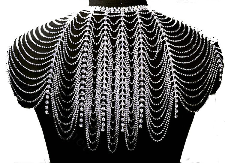 Personalized Rhinestone Shoulder Chain Bridal Wedding Necklace Jewelry - Silver