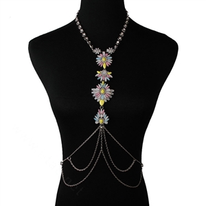 Pretty Diamond Flower Pendant Necklace Bikini Beach Dress Decro Body Chain Jewelry - Colorful