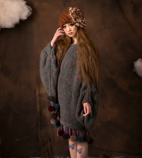 Princess Sweet Girls Knitted Wool Hats Winter Warm Big Flower Beret Caps - Coffee White