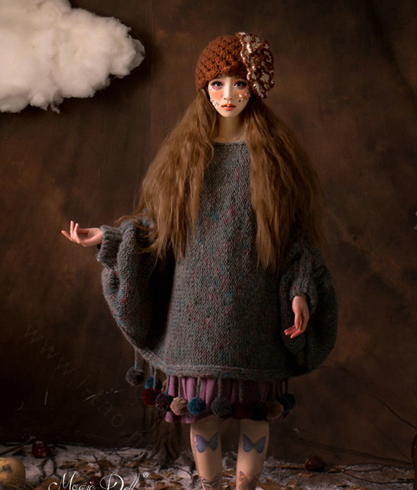 Princess Sweet Girls Knitted Wool Hats Winter Warm Big Flower Beret Caps - Coffee White