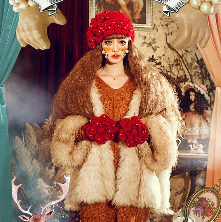 Princess Sweet Girls Knitted Wool Hats Winter Warm Curling Flower Pearl Caps Beret - Red