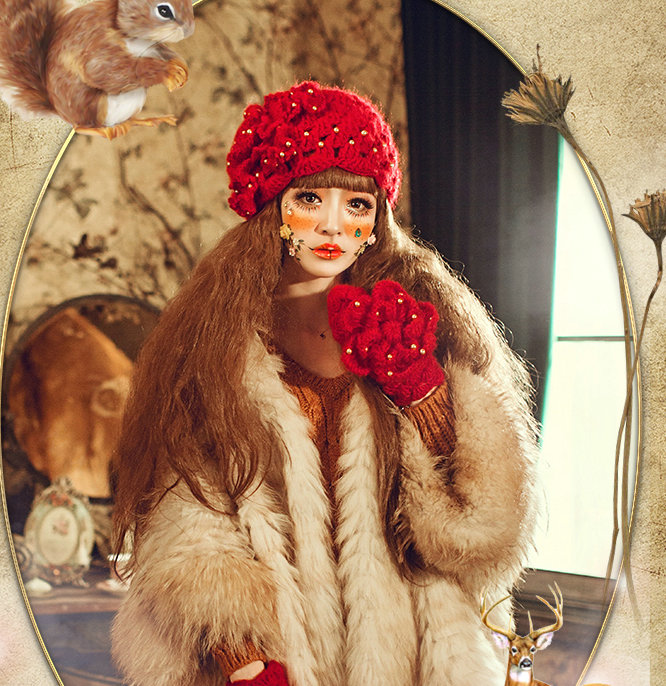 Princess Sweet Girls Knitted Wool Hats Winter Warm Curling Flower Pearl Caps Beret - Red