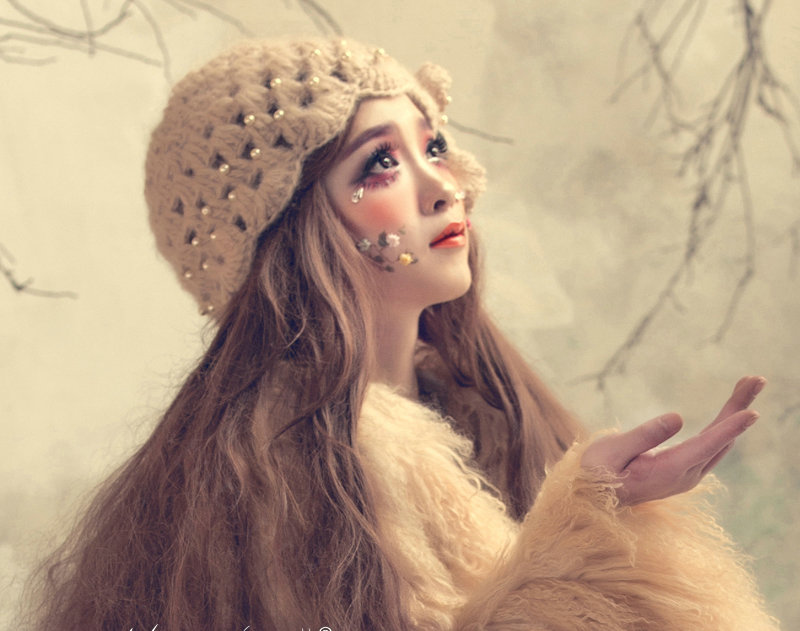Princess Sweet Girls Knitted Wool Hats Winter Warm Flower Pearl Caps - Camel