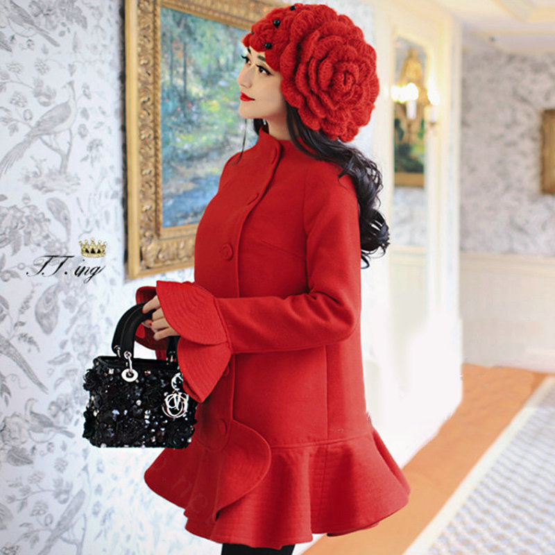 Princess Sweet Girls Knitted Wool Hats Winter Warm Flower Pearl Caps - Red