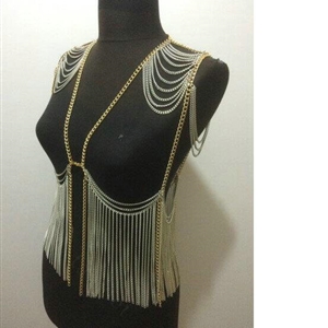 Punk Body Chain Slave Harness Waist Tassel Chain Bra Shoulder Necklace Jewelry - Gold