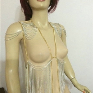 Punk Body Chain Slave Harness Waist Tassel Chain Bra Shoulder Necklace Jewelry - Sliver