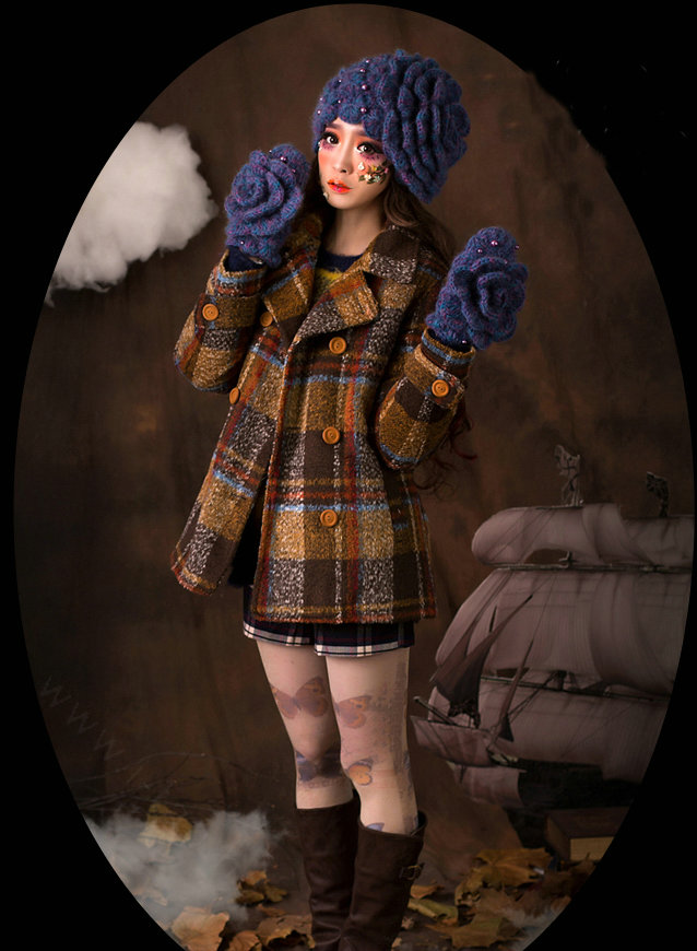 Retro Elegant Beret Knitted Wool Hats Girls Winter Warm Lily Flower Pearl Caps - Blue