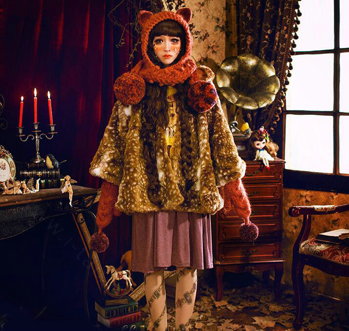 Retro Grils Cat Ears Twist Knitted Wool Hats Winter Long Fur Ball Ear Protection Scarf - Red